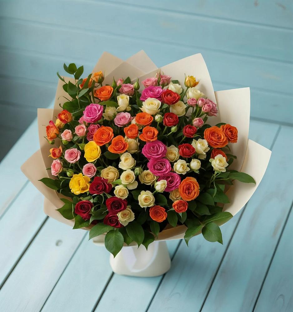 Букет Микс из разноцветных кустовых роз в Усть-Катаве